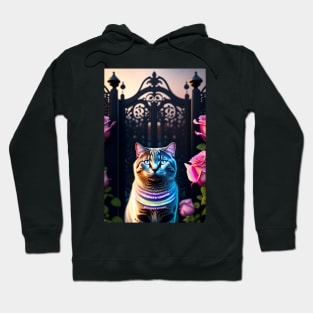 British Shorthair Cat Keeps Watch at Gothic Gate Hoodie